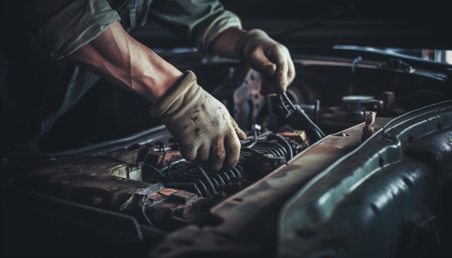 mechanic repairing car engine